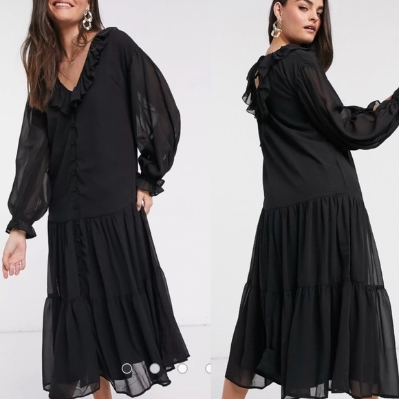Asos Maxi Dress Button Through Ruffle Front. - Picture 2 of 5